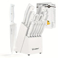 15 Pieces White Stainless Steel Kitchen Knife Set with Wooden Block